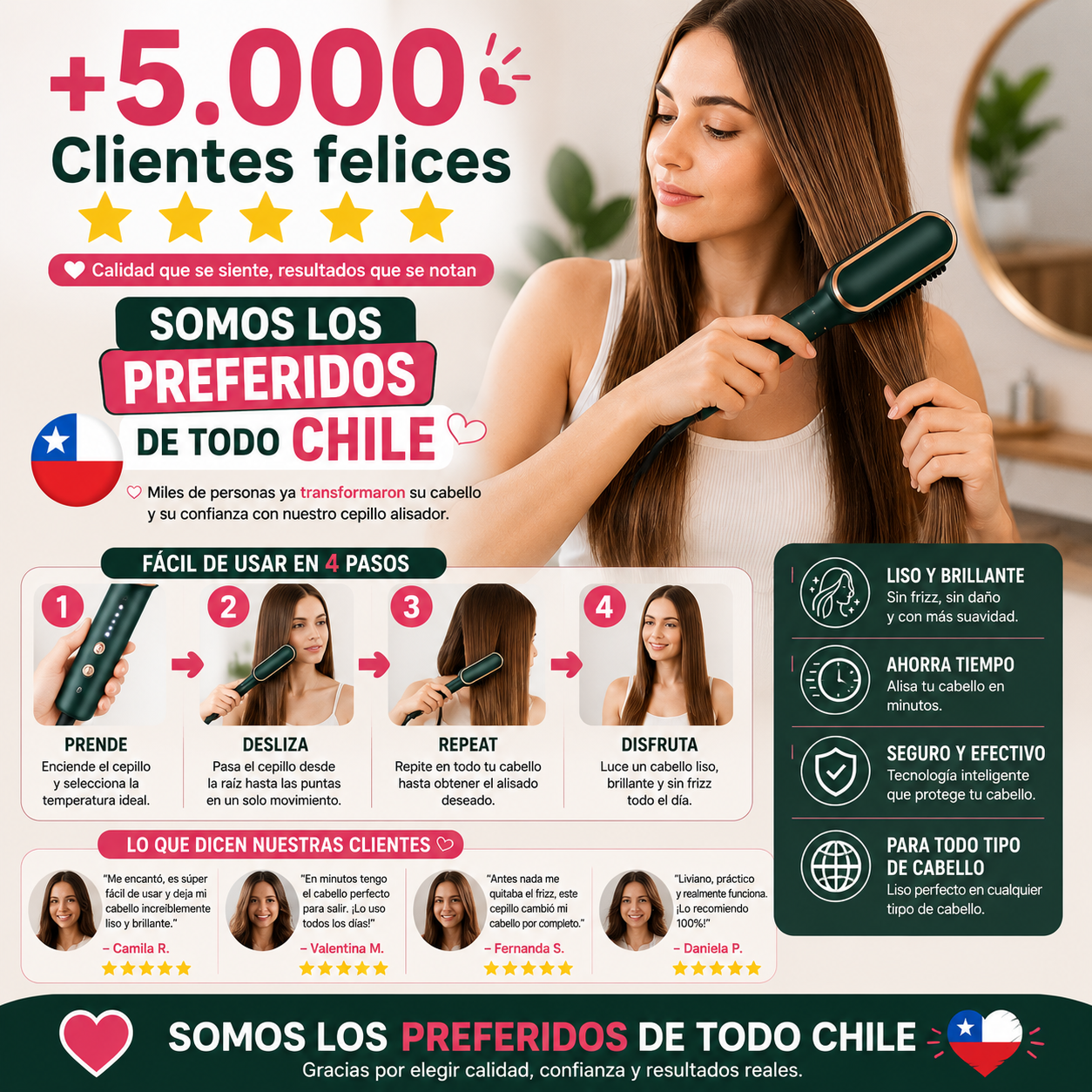 CEPILLO ALISADOR ELÉCTRICO - Cabello impecable en minutos, sin complicar tu rutina.