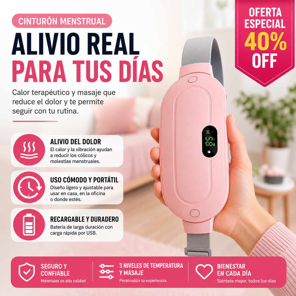 CINTURÓN TÉRMICO MENSTRUAL RECARGABLE - Que tu periodo no decida cómo será tu día